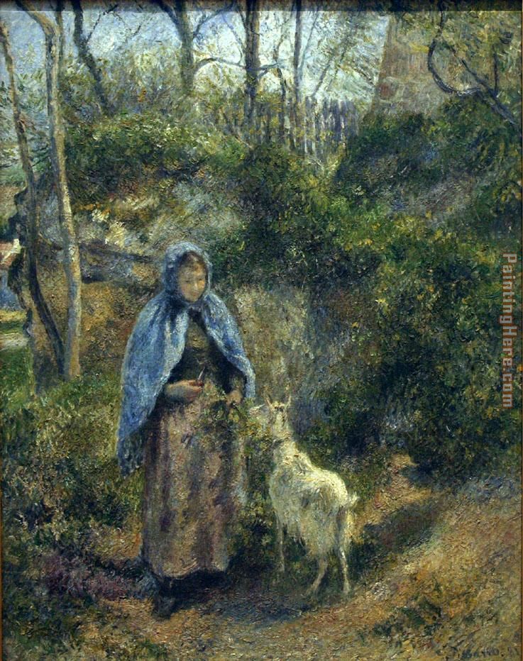 Girl with a Goat painting - Camille Pissarro Girl with a Goat art painting